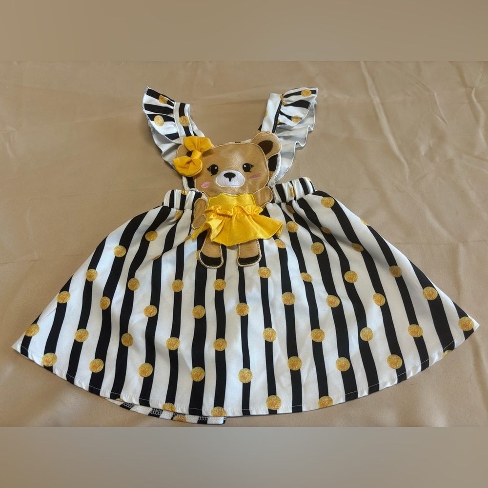 SHEIN Bear Black and White Striped Dress with Yellow‎ Accents